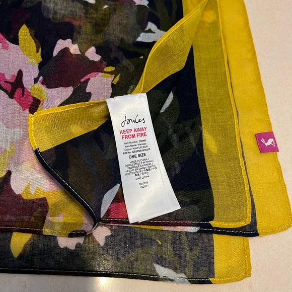 Like New Navy Scarf with Floral Print & Yellow Border—Joules Wensley 27.5” x 80” - Picture 7 of 17